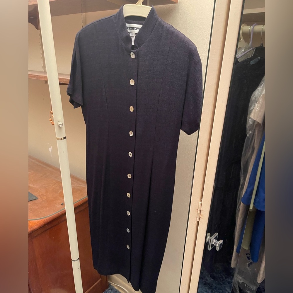 Vintage dark blue button up linen dress